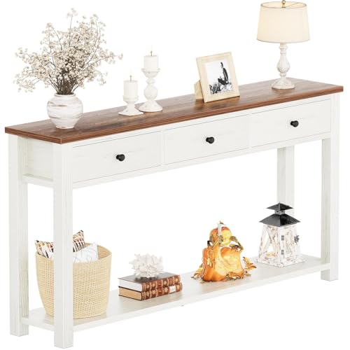 Homieasy Farmhouse Console Table with 3 Drawers, 47 Inch Woo