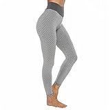 Frauen Gym Leggings High Waist Yoga Hose Butt-Lifting Hose Strumpfhose Honeycomb Running Hosen (Grau, L)
