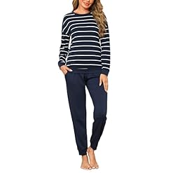 Schlafanzug Damen Lang Pyjama Baumwolle Nachtwäsche Winter Schlafanzüge mit Bündchen