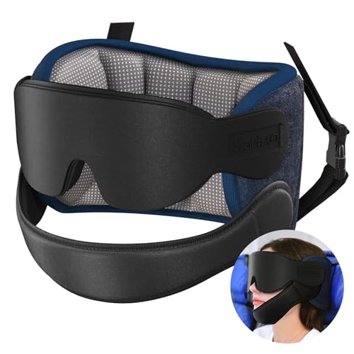 SARISUN Travel Pillows for Airplanes with Sleep Eye Mask, Chin Strap, Airplane Pillow for Long Flights, Car Road Trip, 360° Support Headrest, Stop Bobblehead Travel Essential, Mottled Grey