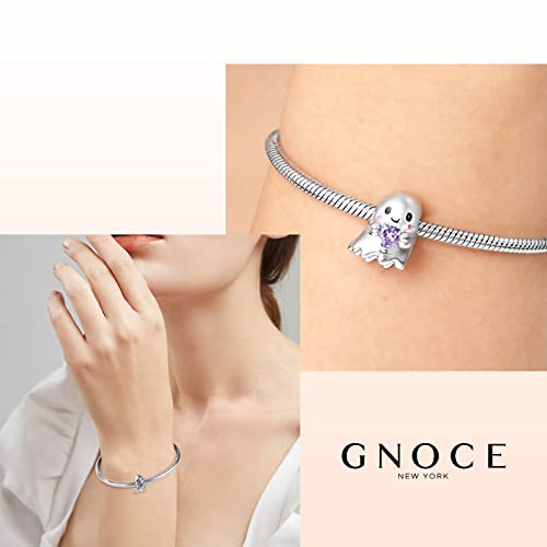 Image of GNOCE Embraces Heart Gemstone Bead Charms 925 Sterling Silver Rabbit Horse Triceratops Snake Monkey Cat Platypus Sloth Bear Pig Yak Ghost Matryoshka Doll Jewelry Gift for Women