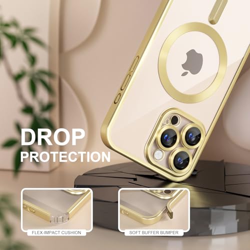 Image of Misea Magnetic for iPhone 16 Pro Max Case Compatible with MagSafe | Never Yellowing, Military Drop Protection, Full Camera Lens Protector Plating Soft Clear Phone Case Women, Titanium Gold