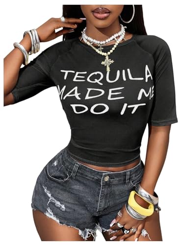 Image of RoseSeek Women's Sheer Mesh Letter Graphic Tees Short Sleeve Crew Neck Y2K Vintage Summer Going Out Crop Tops