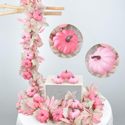 5.7FT Realistic Autumn Artificial Pumpkin Garland for Thanksgiving Decor (Pink) - image 2
