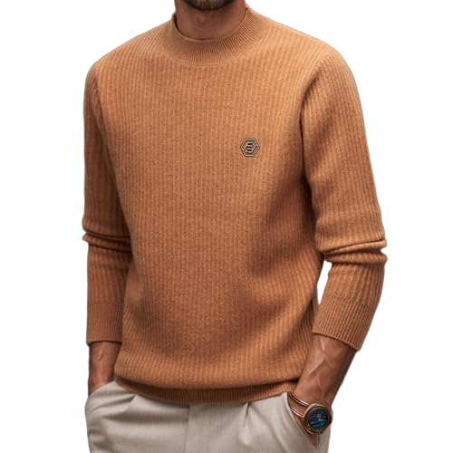 Mens 100% Wool Mock Turtleneck Sweater Fashionable and Casual Basic Pullover Winter Wool Sweater