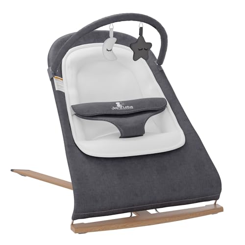 Baby Bouncer with Elegant Wood Accents, Bouncer Seat for Infants, Portable Infant Bouncer with Inner Mattress & Travel Bag
