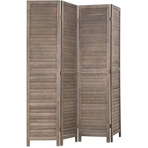 4 Panel Wood Room Divider 5.75 Ft Tall Privacy Wall Divider 68.9″ x 15.75″ Each Panel Folding Wood Screen for Home Office Bedroom Restaurant （Brown）