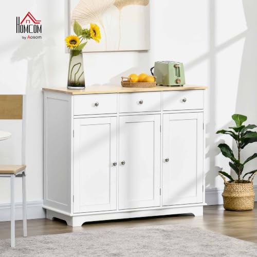 Image of HOMCOM Sideboard Buffet Cabinet Solid Wood Countertop White