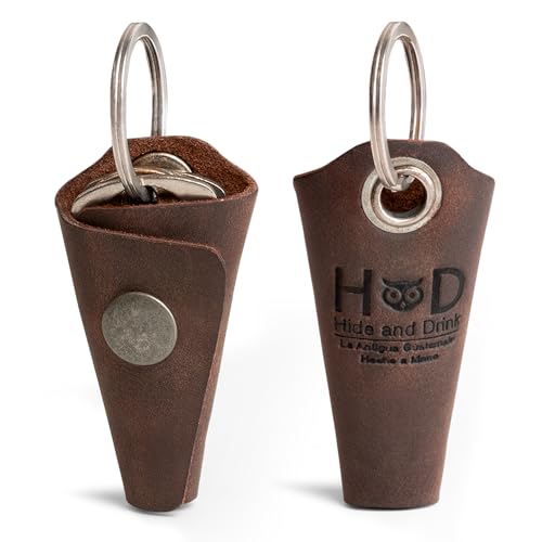 Image of Hide & Drink Full Grain Leather Wrap Keychain, Organizer Snap Closure, Key Ring Cover, Silencer Sleeve Key Holder for Men