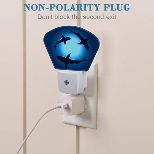 Image of Floating Sharks Night Light for Kids, Sharks LED Night Light Plug into Wall with Dusk to Dawn Sensor for Girls Boys Women Men Room, Hallway, Kitchen, Bathroom, Stairs Decor