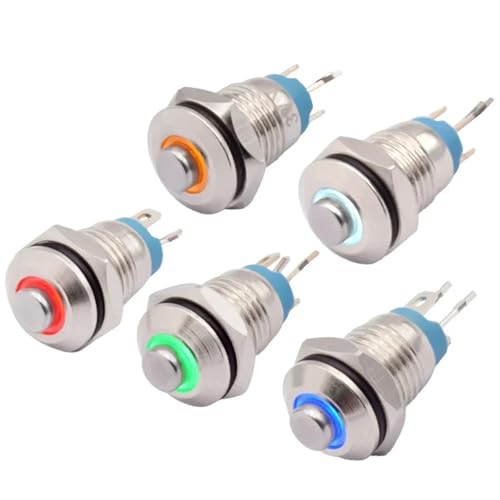 Interruptor de botón de metal momentáneo de 8mm con LED blanco de 220V 3