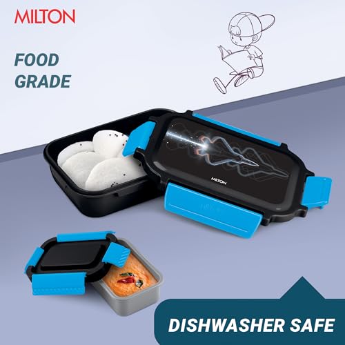 Image of MILTON Super Sherry Tiffin Lunch Box for Kids Boys & Girls with Leak-Proof Inner Container| Food Grade,BPA Free,Compact & Durable Snacks Box for Kids I Plastic Spoon & Fork, 780 ml, Black