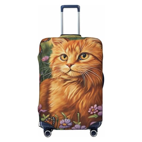 Orange Cat With Butterflies Elastic Travel Luggage Covers Dustproof Scratch-Resistant Suitcase Protector Fit 22-24 Inch