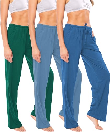 Image of Sexy Basics Women's Soft Flex 100% Cotton Knit Pajama Pants | Lounge Sleep Bottoms | Drawstring & Pockets| Multi Packs
