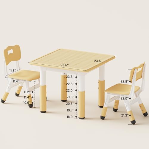 image for Brelley Kids Table and 2 Chairs Set, Height Adjustable Toddler Desk an