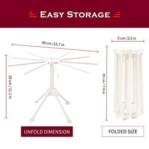 Ourokhome Collapsible Pasta Drying Rack, Plastic Foldable Homemade Fresh Spaghetti Stand Dryer Noodle Hanger For Kitchen With 10 Arms, Stable, Easy Storage, Quickly Set Up (White) #TOP2