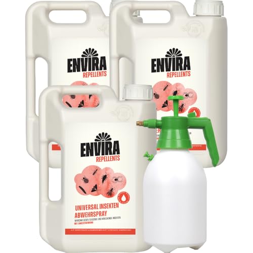 Envira Universal Insekten Abwehrspray 3 x 2 Liter + 2L Drucksprüher - Spray mit Langzeitwirkung gegen Trauermücken, Silberfische, Lebensmittelmotten & weiteres Ungeziefer - Mittel gegen Insekten