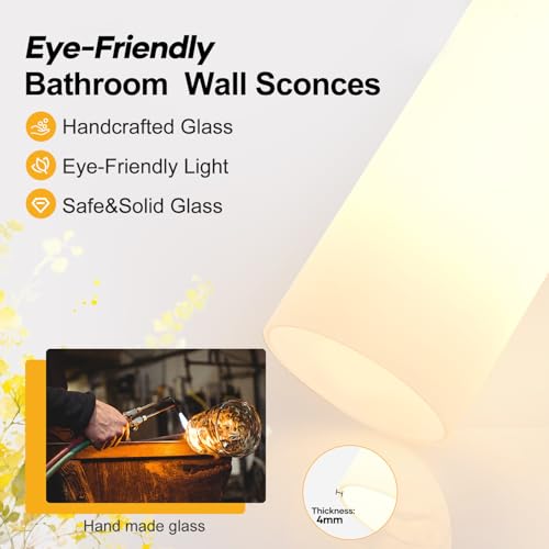 Image of Hardwired Wall Sconces Set of Two, Modern Bathroom Sconces Wall Lighting with Milky White Glass, Brushed Gold Sconces Wall Decor Set of 2 for Bathroom Mirror Bedroom Living Room Hallway