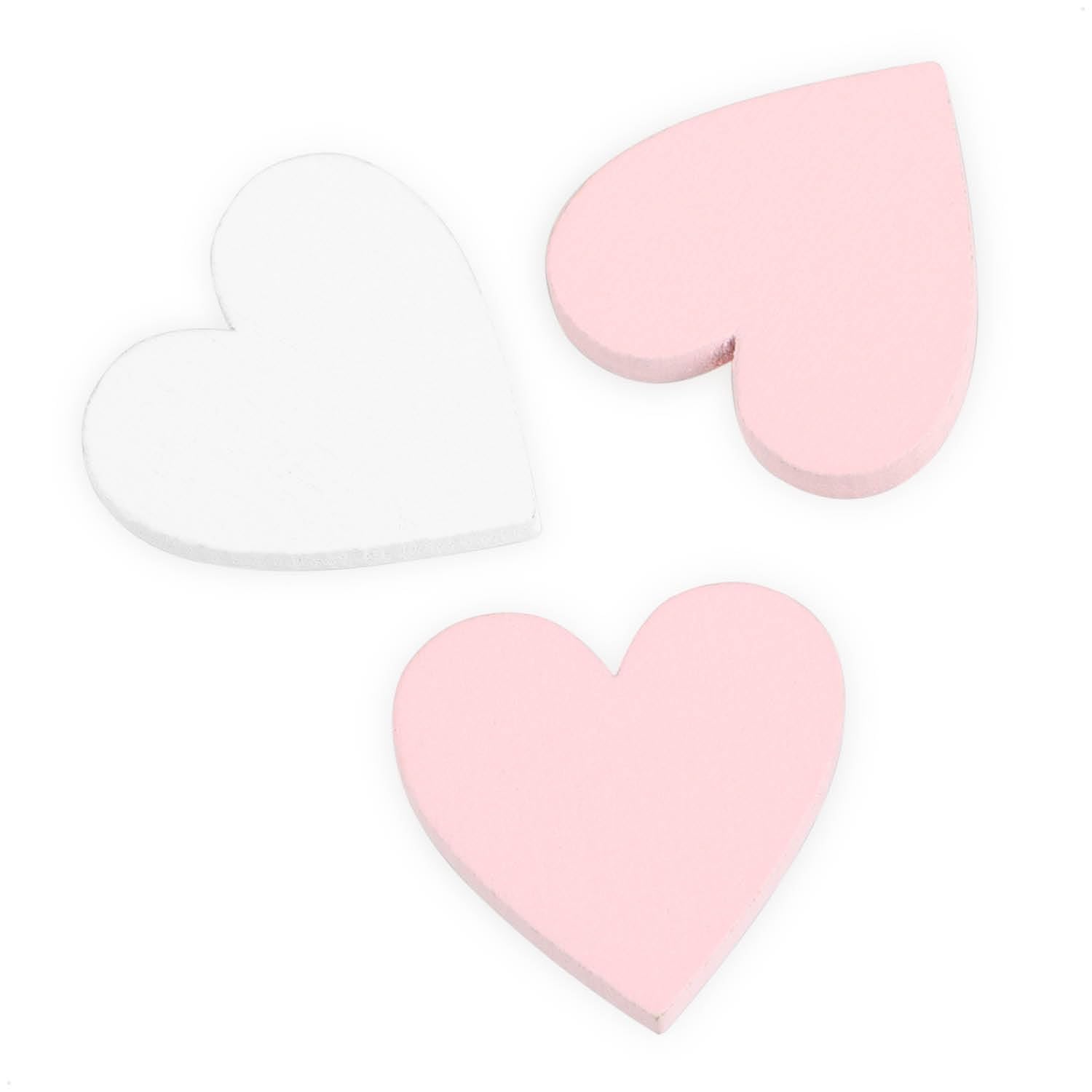 COM-FOUR® 200x mini Heart Scatter Decorations, Pink & White Wooden Hearts for Crafts - Image 3