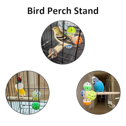 Image of PINVNBY Bird Perch Stand Toy with Rotating Balls, Parakeet Perch Toy Bird cage Accessories Wooden Puzzle Parrot Toys Bird Perch for African Greys，Budgies, Lovebirds, Medium Parrots