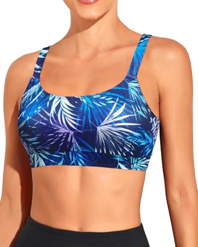 Image of Tempt Me Women Sports Bra Swim Crop Tops Only | Scoop neck, Bathing suits top, Removable cups, Adjustable straps