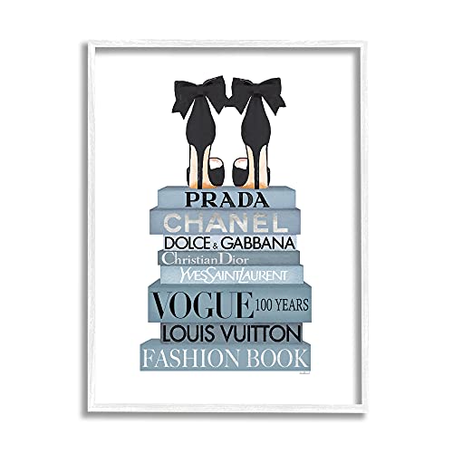 Image of 'Black Bow Shoes Tall Fashion Glam Bookstack'| Framed Giclee Art | Stupell Industries | White, 11 x 14 Inches, Easy to Hang and Sturdy, Made in USA, by Amanda Greenwood