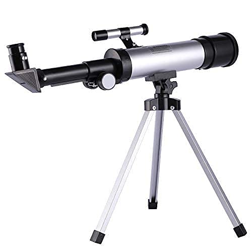 Telescopio astronómico con Zoom Profesional con trípode de Aluminio y buscador de Estrellas Ideal para Principiantes Adultos Niños Adolescentes Apertura 50 mm 90X Refractiva Profunda