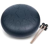 MUSCELL Steel Tongue Drum 12 Inches 13 Notes, Hand Drum with Bag, Music Book, Drumsticks, Mallet Holder and Finger Paddles, Thickened Carbon Steel, Continuous Echo for Meditation or Yoga (Navy Blue)