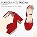 CAMSSOO Women's Platforms Wedges Sandals Suede Open toe Ankle Strap Fashion Wedding Sexy Dress Block Chunky High Heels Pumps Shoes Red Velvet Size US 6 CN 36