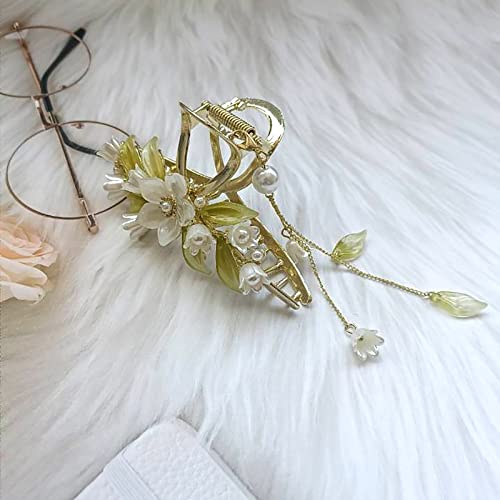 Butterfly Flower Hair Barrettes Vintage French Pearl Ginkgo Leaf Tassels Claws Floral Hair Clips Accessories for Women Girls (Style B) - Image 3