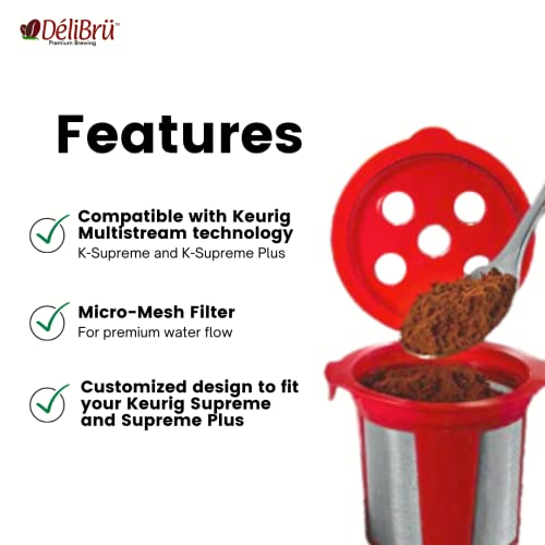 Delibru Reusable K Cups For Keurig Supreme And K Supreme Plus Coffee Pods - Pack Of 4 [Red, Yellow, Green, Blue] - Refillable Kcup For Keurig Supreme Coffee Maker #TOP3