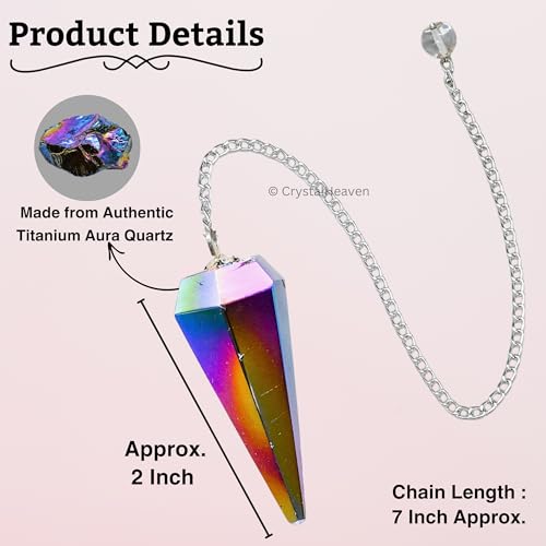 Image of Certified Titanium Aura Quartz Pendulum Dowsing Tool - Natural Crystal Pendulum for Spiritual Guidance - Premium Dowser Pendulum for Accurate Divination and Energy Healing - Perfect for Energy Healing and Chakra Balancing - Handcrafted with Precision and Elegance