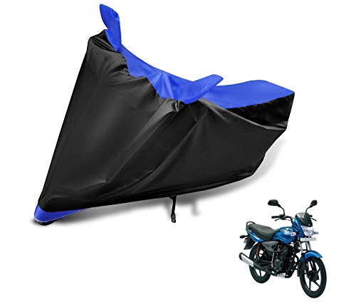 Image of Auto Hub Bike Cover Compatible with Bajaj Platina 100 with Mirror Pocket, Dustproof, Heat Resistant, Triple Stitched, Platina 100 Bike Cover- Black, Blue