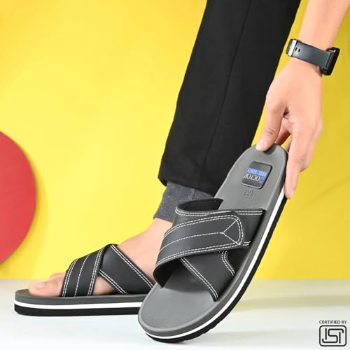 Image of Men's Comfort Slippers with Cross Strap Design | Cushioned Footbed & Shock Absorbing Sole | Lightweight Everyday Wear Slippers for Home, Office & Casual Use