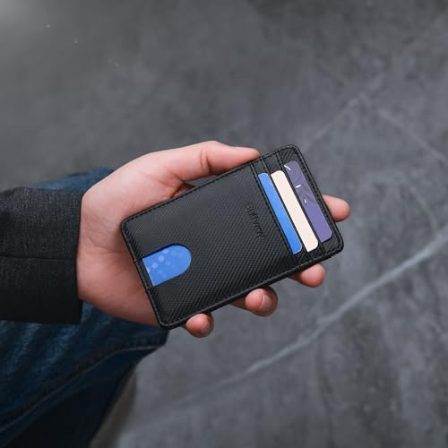 Image of Buffway Mens Slim Wallet, Minimalist Thin Front Pocket Leather Credit Card Holder with RFID Blocking for Work Travel | Minimalist