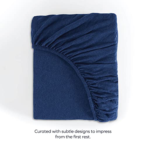 Blc Twin Size Jersey Fitted Sheet Only, Premium Organic Cotton Snug-Fit Bottom Sheet, Stretchy Deep Pockets Fits Mattress Up To 15" - Wrinkle Free, Fade And Stain Resistant (Midnight Blue) #TOP3