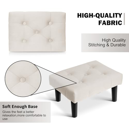 Image of HOUCHICS Small Footstool Ottoman,Velvet Soft Footrest Ottoman with Wood Legs,Sofa Footrest Extra Seating for Living Room Entryway Office(White 1PACK)