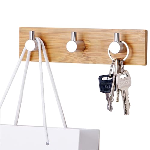 Bamboo-Wood-Key-Holder-for-Wall-Key-Hanger-with-Hooks-Decorative-Wall-Hooks-for-Hanging-Heavy-Duty-Key-Organizer-for-Kitchen-Bedroom-Bathroom-Ideal-Coat-Rack-3-Hooks-Sliver