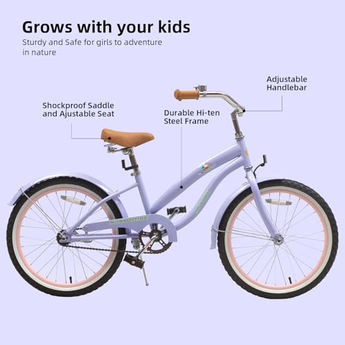 Image of ACEGER Girls Beach Cruiser Bike for Kids 5-13 Years Old, 16 inch 18 inch 20 inch 24 inch Single Speed Kids Bicycle Included Coaster Brake, Front and Rear Reflectors, 24 inch 7 Speeds with Dual Brakes