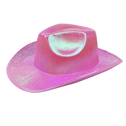 GiftExpress Neon Pink Holographic Glitter Cowboy Hat | Sparkly Space Cowgirl Hat for Bachelorette, Festival & Western Party