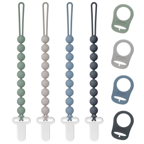Image of Pacifier Clips Silicone, 4-Pack Pacifier Holder Clip with Stylish Round Design and Adapter Ring for MAM Dummy, 100% Food Grade Silicone, Safe Essentials for Newborns Baby Boys and Girls