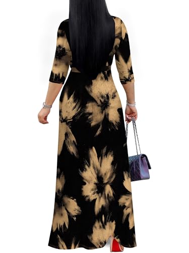 Image of Plus Size Maxi Dress for Women V Neck Flowy Dresses with Pockets for Wedding Guest Church
