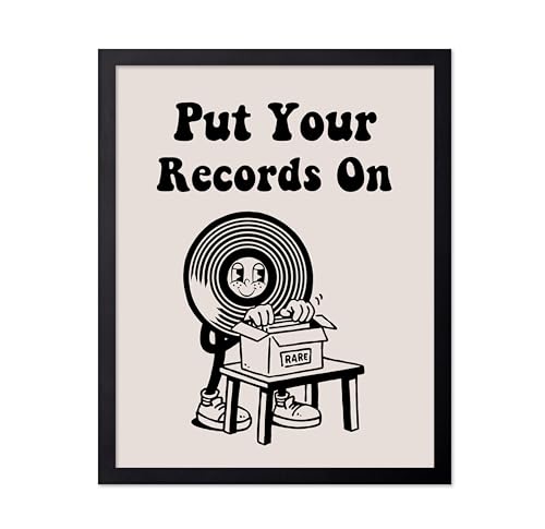 Poster Master Put Your Records On Poster - Retro Vinyl Record Print - Music Art - Funky Design - Black Preppy Design - Musician Print - Great Living Room or Music Room Decor - 16x20 Black Framed