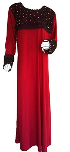 HilalPlaza Stretchy Polyester Arabic Ramadan Islamic Long Maxi Dress and Party Dress - Feminine Red (Bust 45" / Length 60") - M