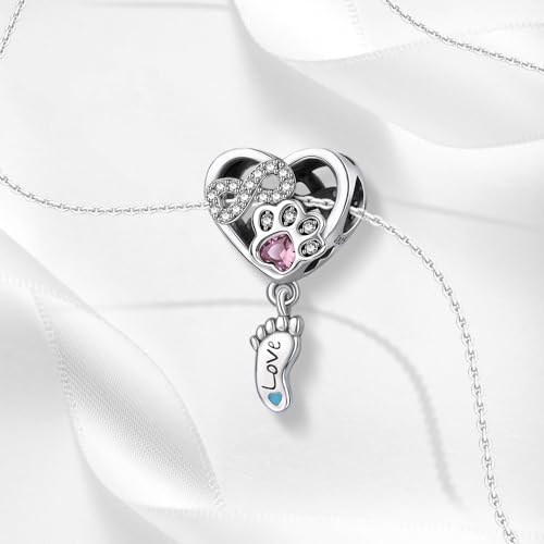 Image of ARTCHARM Infinite Love Footprint Charm 925 Sterling Silver Heart Beads with 5A Cubic Zirconia fit European Bracelets,Christmas Valentine Mother's Day Gift for Women