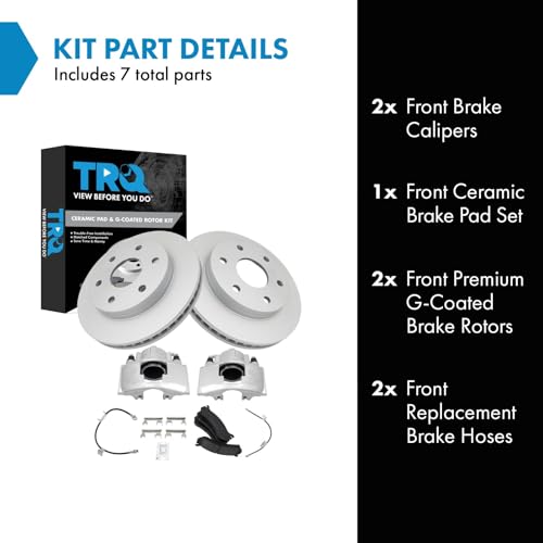 Image of TRQ Front Brake Pad and Rotor Set Ceramic G Coated Rotors Calipers