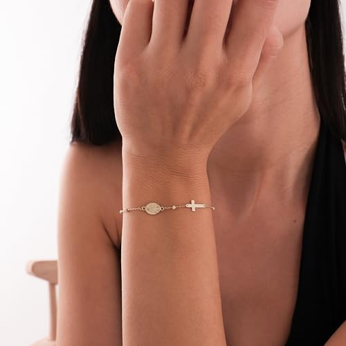 Image of MIONZA Catholic Medal Cross Bracelet for Women | 14K Gold Plated or Solid Gold, Religious Rosary Jewelry, Choose Your Saint Medal Bracelet