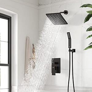 Shower system rainfall shower faucets set oil rubbed bronze 8 inch wall mounted rain shower head with handheld spray shower valve and trim included  urban country home decor