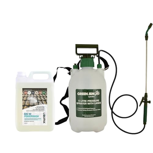 Liquipak BAC 50 Powerwash 5L with Pressure Sprayer - HSE Approved Benzalkonium Chloride Biocide Algae Moss Mould & Lichen Remover for Patios Roofs Driveways & Hard Surfaces