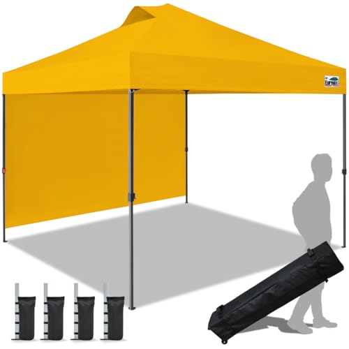 Image of Eurmax USA NOMATTER ONE-Person Open&Close 10x10ft Pop Up Canopy Tent,Portable Shelter Canopy for Outdoor Events with 1 Removable Sidewall,Instant Canopies,Bonus 4 Sand Bags(Pumpkin Orange)
